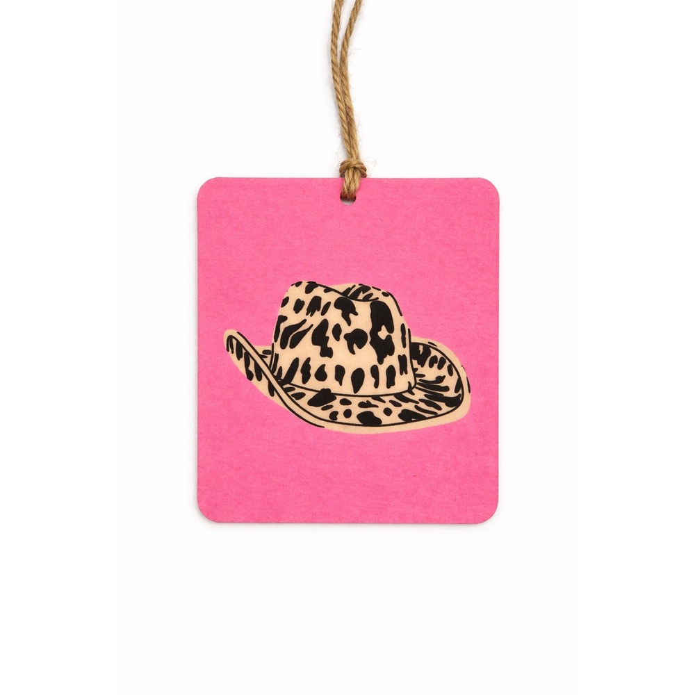 Western Sky Felt Car Freshie Leopard‎ Cowboy Hat Pink Air Freshener With 3ml Oil - Picture 2 of 3